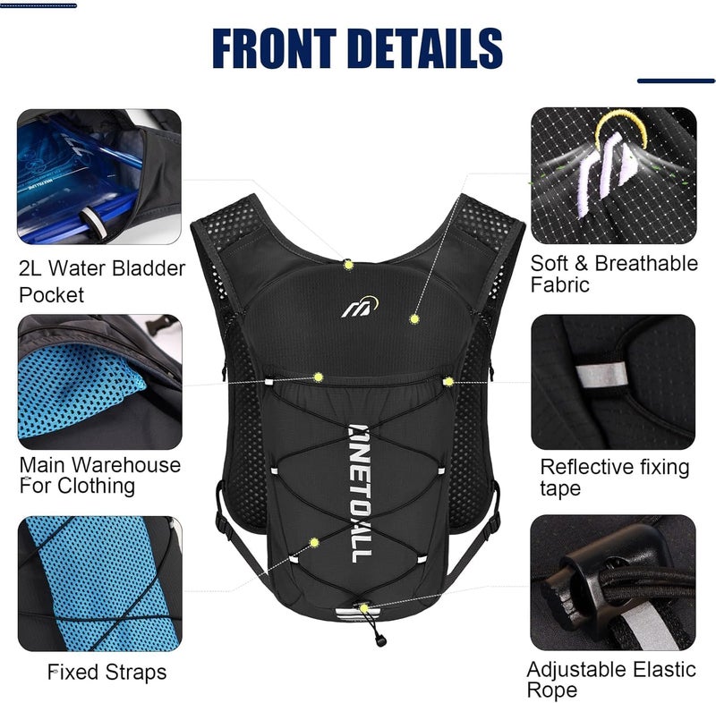ONETOALL Running Vest for Women & Men, 6L Hydration Backpack with 2L Water Bladder, Lightweight Water Backpack for Trail Running, Marathon, Hiking, Cycling, Jogging, Adjustable Fit - Image 5